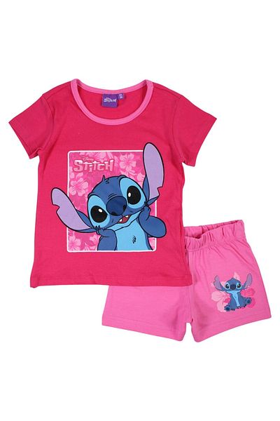 Stitch Children's short-sleeved pajamas, 100% cotton, pink, Happy, Stitch
