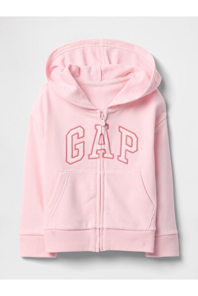 GAP Kız Bebek Pembe Gap Logo Fermuarlı Kapüşonlu Sweatshirt
