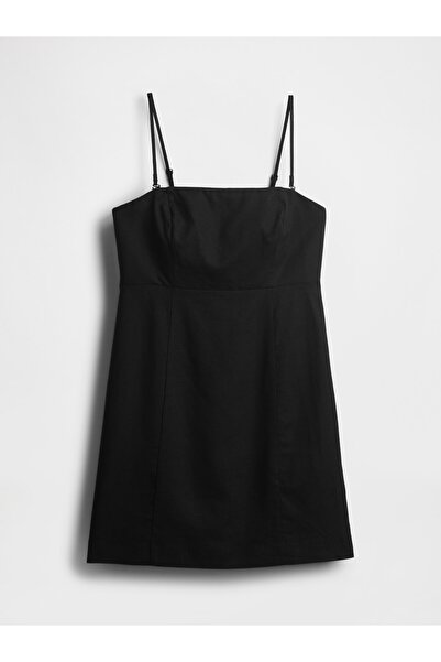 GAP Kadın Siyah Keten Karışımlı Mini Elbise