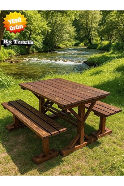 rymoble bahce masasi 1 masa 2 bank ceviz 100 x 50