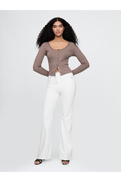 GAP Kadın Beyaz High Rise '70s Flare Jean Pantolon