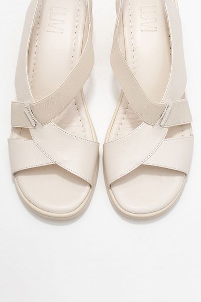 LuviShoes Crina Ecru Genuine Leather Elastic Women's Thick Heeled Sandals
