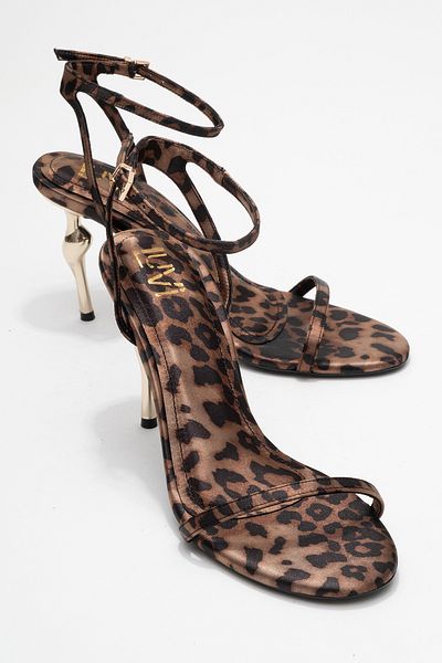 LuviShoes Jasmine Black Yellow Patterned Single Strap Women's Heeled Shoes