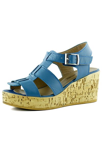 Erkan Saçmacı Sandale gladiator cu toc cu pană Xena Blue din piele de vițel autentică