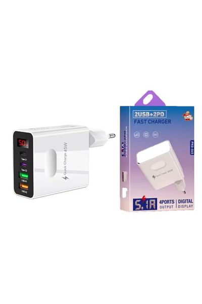 BM Universal Universal Fast Charger 45W with 4 ports and White Digital Display compatible Universal