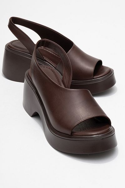LuviShoes Roy Brown Skin Genuine Leather Women's Wedge Heeled Sandals