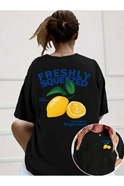 CLASİVA تي شيرت برقبة دائرية كبيرة الحجم مطبوع عليه ليمون طازج للجنسين