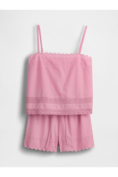 GAP Kadın Pembe Dantel Kenar Detaylı Pijama Cami Seti