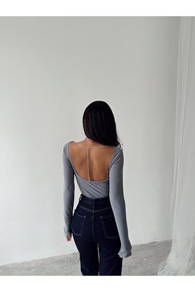 mydukkan.co Mia Diamond Detail Bodysuit Gray