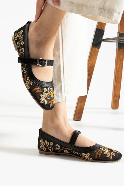 BOUIS Țesătură neagră de tul zilnic pentru femei, broderie florală, balerină, ușoară, elegantă, confortabilă, de lux, cu bandă, pantofi din plasă de vacanță
