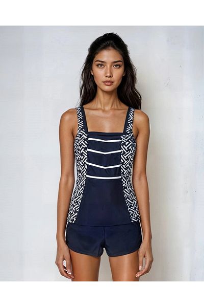 hazelin Γυναικείο Navy Blue με λευκό σχέδιο Tankini HZL25S-AR1801