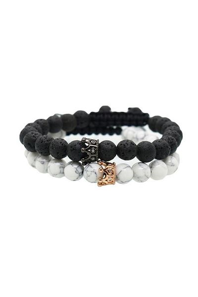 VOLY Set of 2 adjustable semi-precious stone couple bracelets with crown