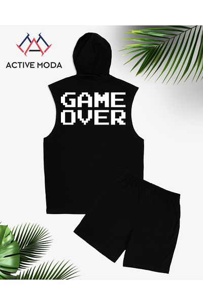 ACTIVE MODA Set de 2 pantaloni scurți pentru gimnastică pentru bărbați imprimați GAME OVER
