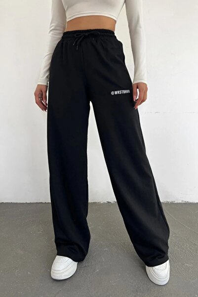 Sun Victoria Kadın Siyah Bol Paça Baskılı Eşofman Altı