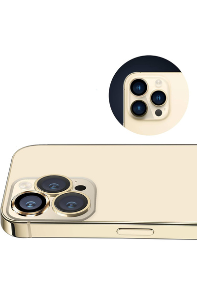 Merwish İphone 14 Pro Max Uyumlu Kamera lensi koruyucu mercek lens Gold