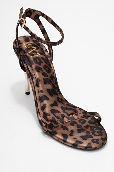 LuviShoes JASMİN Siyah Sarı Desenli Tek Bantlı Kadın Topuklu Ayakkabı