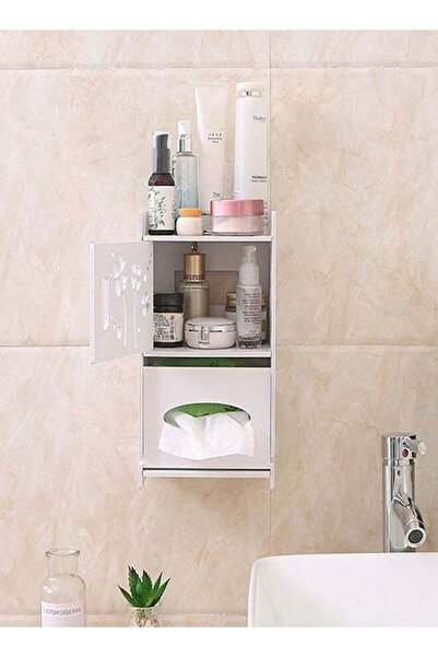 Raffine خزانة تخزين حمام بتصميم زهور مع موزع مناديل مدمج، باللون الأبيض