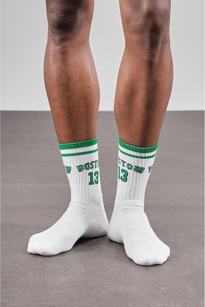 Butik Unisex Sports 4-Piece White Green Comfortable Cotton College Socks
