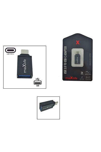 MaxLife Naturals Maxlife 94074 adapter, USB 3.0 female to USB type C male, in blister, black