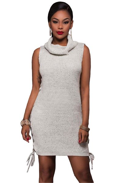 WildFashion Short knitted sweater style dress with high collar H524-18