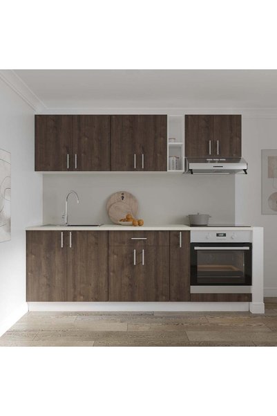 haaus.ro Set Bucatarie Karo V14, Stejar Bronz/Alb, Blat Thermo 28 mm, L 220 cm