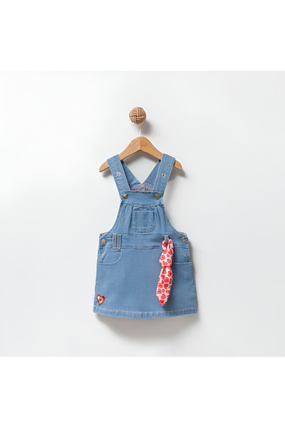 Overdo Baby Girl Salopet Dress with Scarf Accessory and Embroidery Detail
