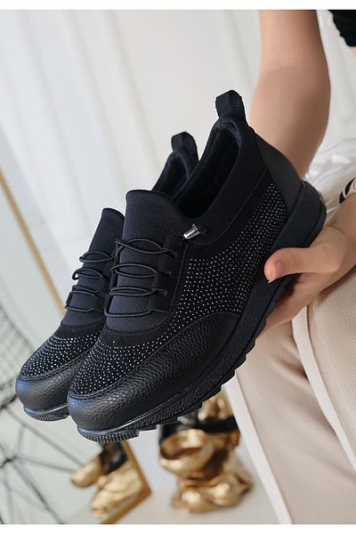 Zerenyus Plani Black Laceless Comfortable Mother Shoes Ballerinas