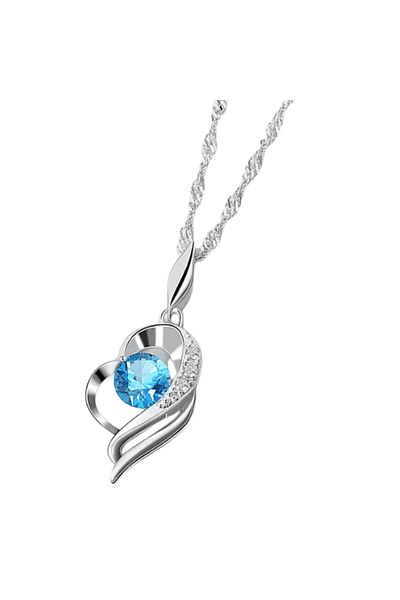 OEM LĂNȚIȘOR ȘI PANDANTIV INIMIOARĂ DIN ARGINT 925 ȘI DIAMANT ZIRCONIU ALBASTRU