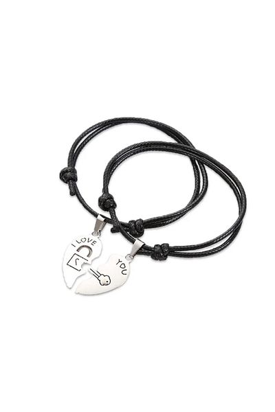 VOLY Set of black couple bracelets with I love you heart
