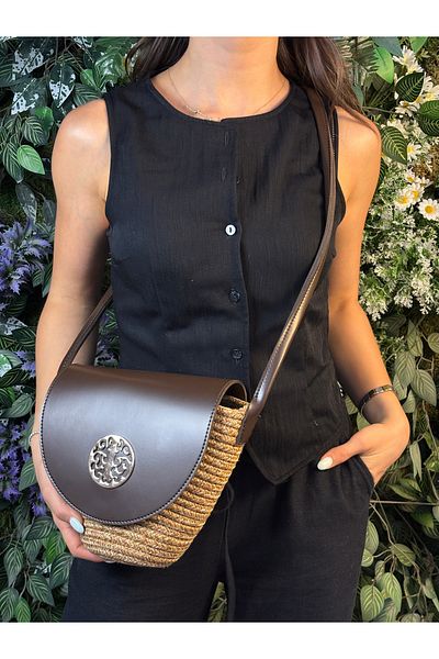 MaVaux Lara Leather Stylish Design Αξεσουάρ Λεπτομερής ψάθινη τσάντα, Μπροστινή λεπτομερής τσάντα χιαστί, Casual Style