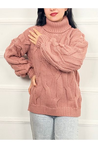 RACE FASHİON Turtleneck Hair Braided Sweater Rc8203