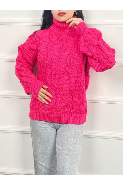 RACE FASHİON Turtleneck Hair Braided Sweater Rc8203