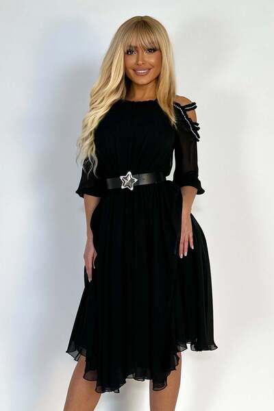 WildFashion Rochie lunga casual/elegant cu maneci treisfert si accesorizata c...