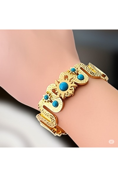 FAMEMUS ACCESSORY Gold Colored Turquoise Stone Detailed Women's Bracelet
