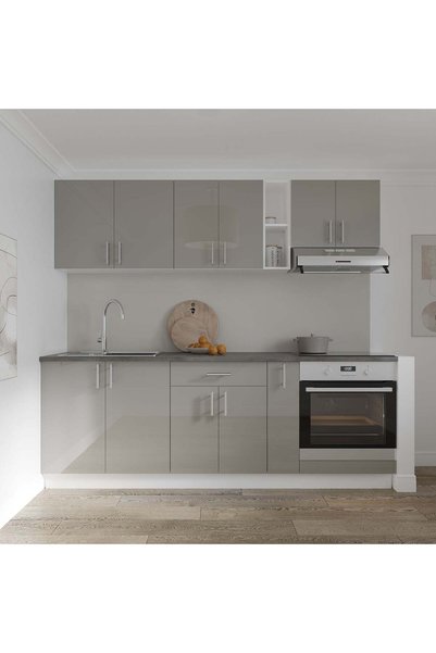 haaus.ro Set Bucatarie Karo V14, Gri Lucios/Alb, MDF, Blat Thermo 28 mm, L 22...