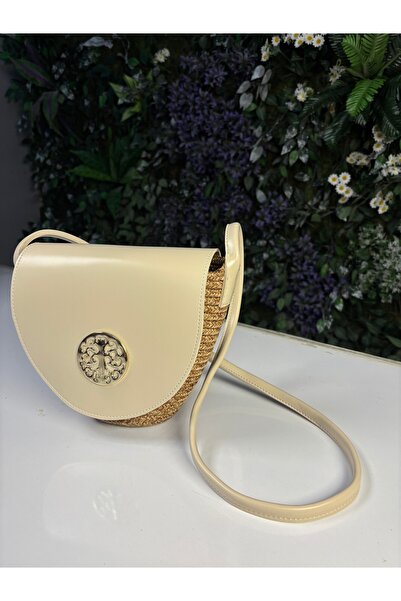 MaVaux Lara Leather Stylish Design Accessory Detailed Straw, Front Detailed Crossbody Bag, Casual Style