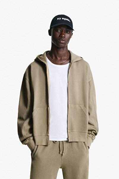 Bershka Yıkama efektli dokulu pike kumaş fermuarlı sweatshirt