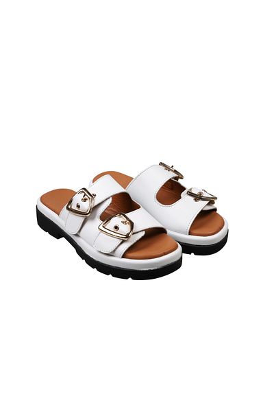 Lady Mia Belisse Buckle Detailed Genuine Leather Women's Slippers