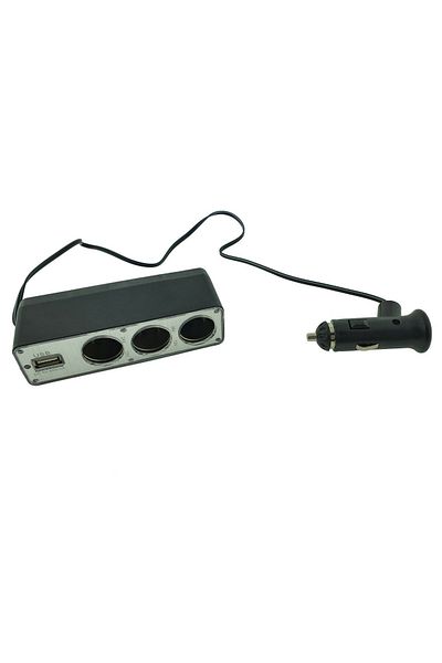 OEM Car cigarette lighter multiplier WF-0096, with 3-port splitter, 50 cm extension cable