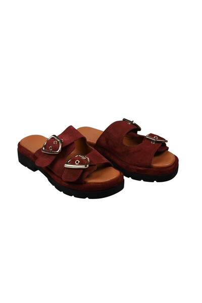 Lady Mia Belisse Buckle Detailed Genuine Leather Women's Slippers