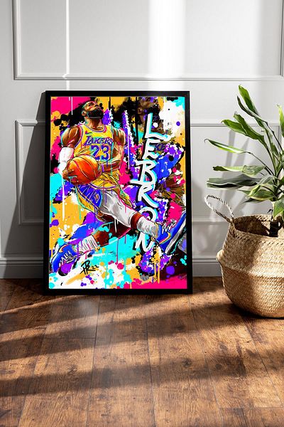 Saturn Lebron James Framed Painting - Basketball Nba Poster Painting