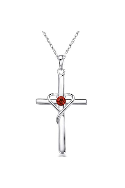 OEM LĂNȚIȘOR ȘI PANDANTIV CRUCIULIȚĂ DIN ARGINT 925 ȘI DIAMANT ZIRCONIU RUBINIU
