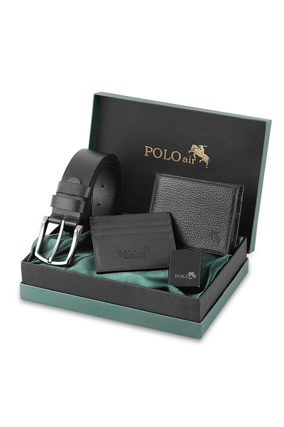 Polo Air Erkek %100 Hakiki Deri Cüzdan Kartlık Kemer Çakmak Kombin Set Siyah ...