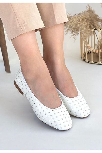 Zerenyus Junoy White Satin Stone Ballerinas