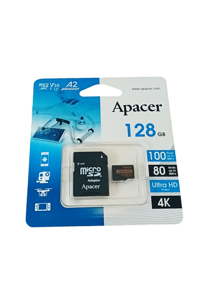 Apacer Card MicroSDXC 128 GB, UHS-I U3, V30, A2, Apacer R100, cu adaptor SD