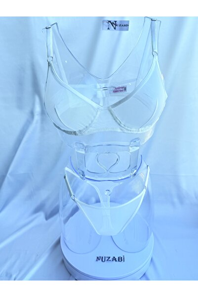 Nuzabi Σετ στρινγκ γυναικείου σουτιέν Stark Underwire Cupless διάφανο λευκό