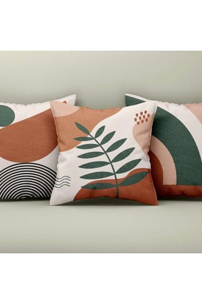 Lenjerii Deosebite Set 3 decorative pillowcases 43x43cm, Abstract Design Green/Terracotta