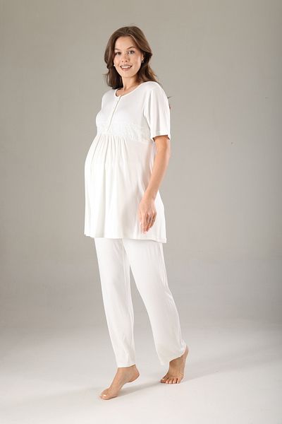 LOHOUSE Women's Pink Patterned Lace Maternity Maternity 3-Piece Pajama Set