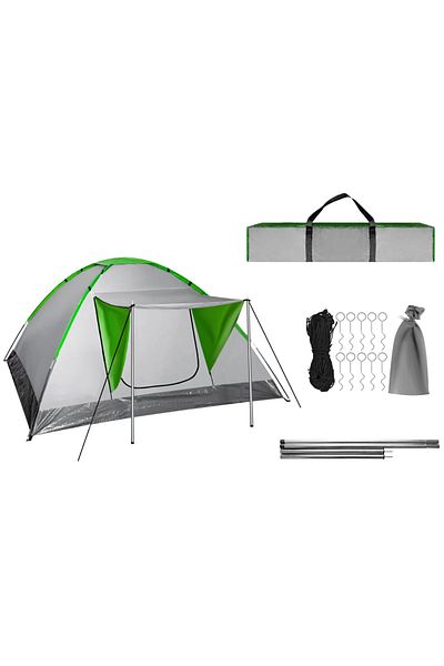 zola Cort camping 2-4 persoane, 1 camera, marchiza, plasa tantari, 5000 mm, 200x200x110 cm, gri/verde