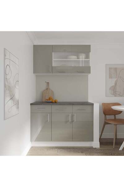 haaus.ro Set Bucatarie Karo V3, Gri Lucios/Alb, MDF, Blat Thermo 28 mm, L 120 cm